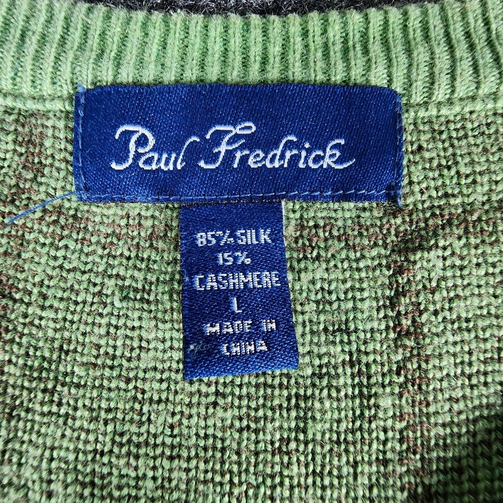 Paul Frederick Silk Cashmere Blend Sweater Vest‎ Men's L Green V-neck Casual Dad - Picture 4 of 6